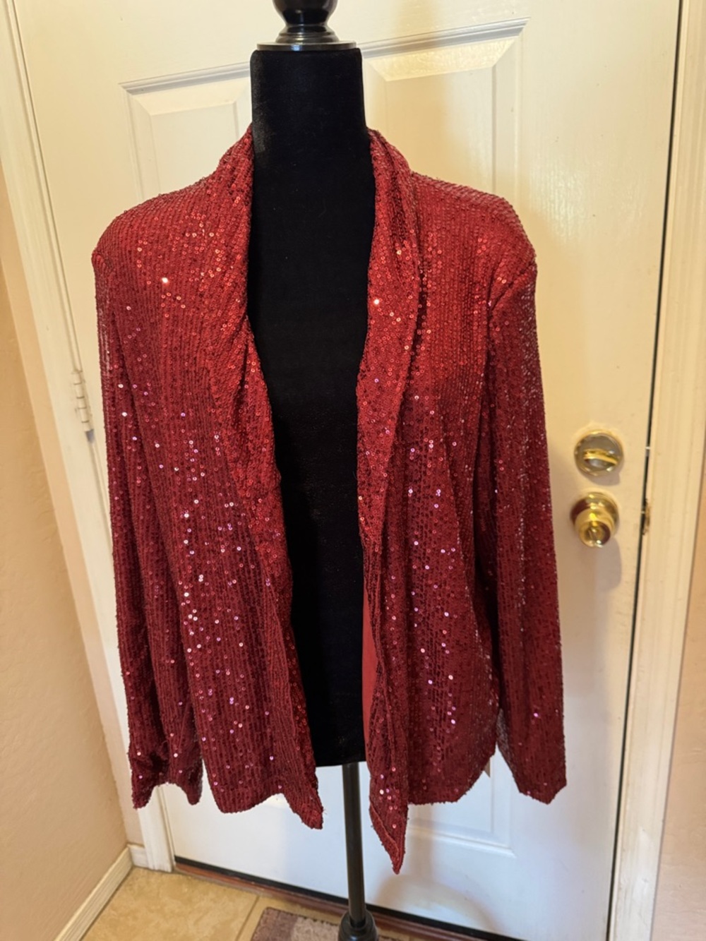 Red Sequin Open-Front Blazer